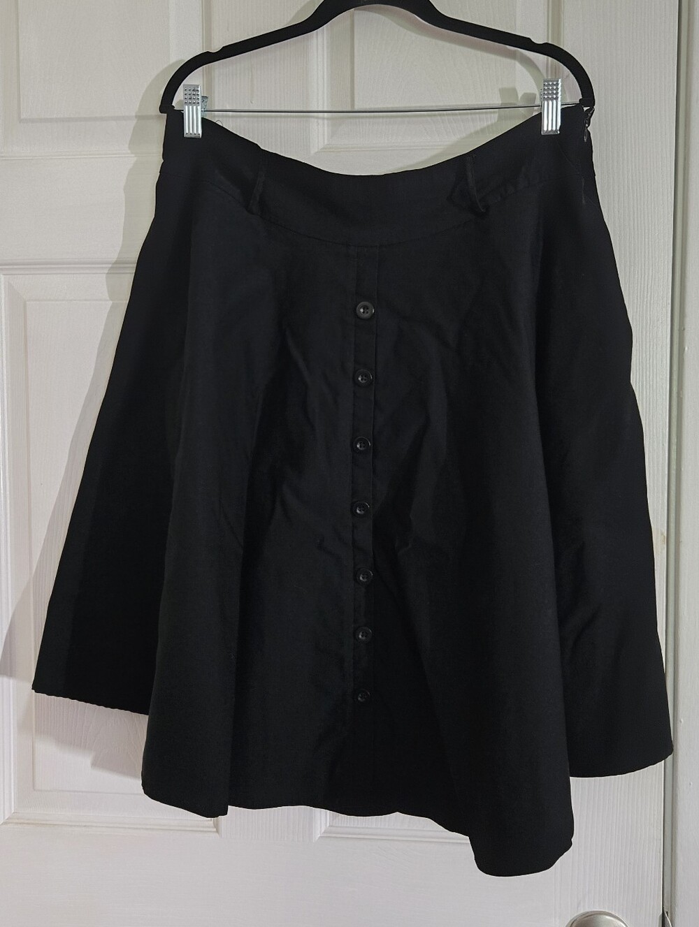Black Button-Front A-Line Skirt